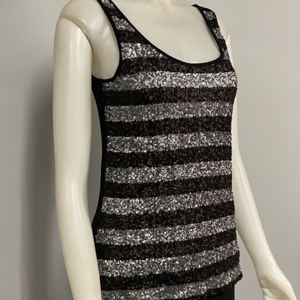 Joe Fresh Black Silver Sequin Scoop Neck Tank Top NWT